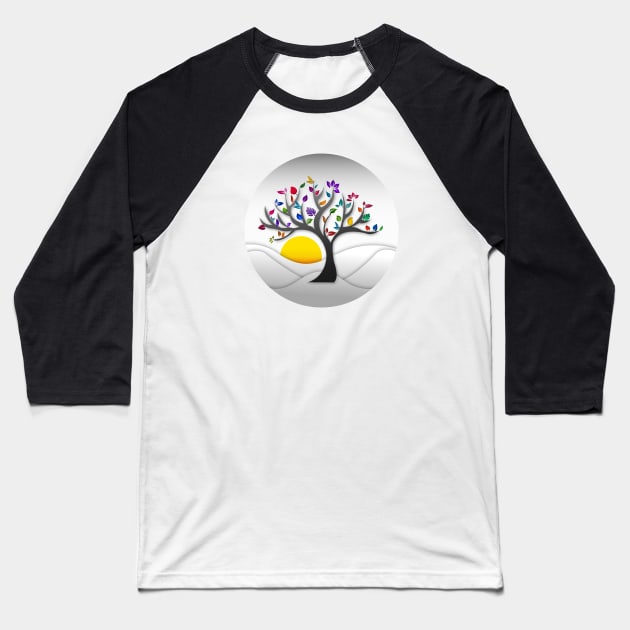 Modern and Colorful Tree Art Structure Baseball T-Shirt by CarolineLaursen